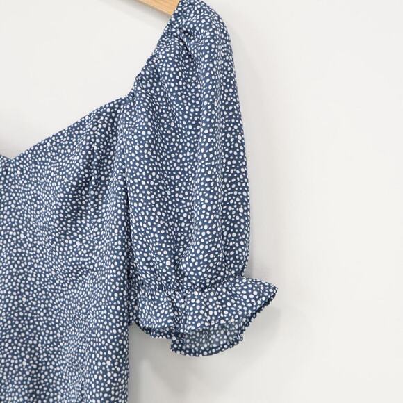 Abercrombie & Fitch Puff Sleeve Semi Cropped Babydoll Blouse Blue Dot Print XS - Picture 4 of 7